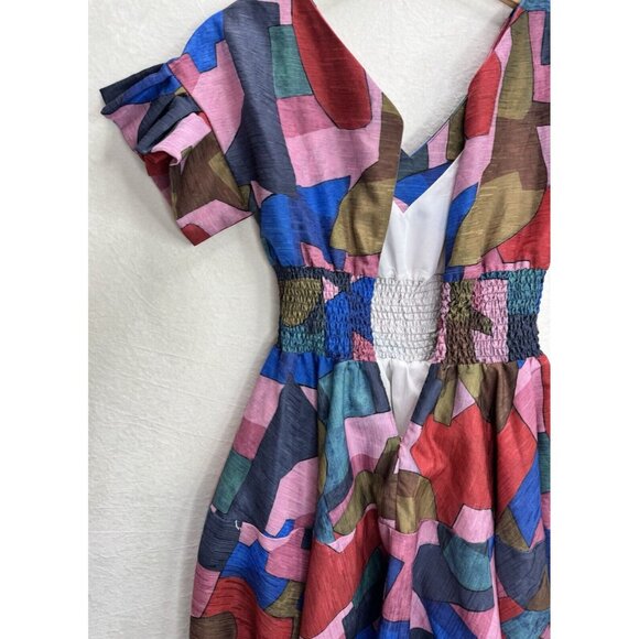 Lili Sidonio Molly Bracken Women's Colorful Geometric Print Flare Dress Size S - Picture 10 of 14